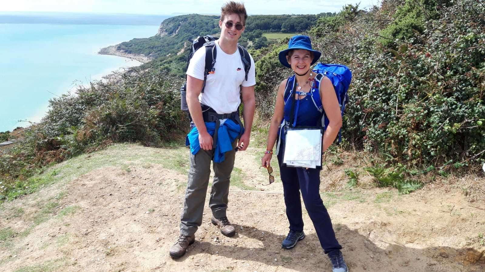 Faye and her son Zach walking from Hastings to Dover along the White Cliffs last summer