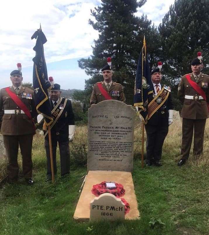 Representatives from Fifth Fusiliers and The Northumberland and North East Fusiliers Association at Pvt McHale's re-dedication ceremony