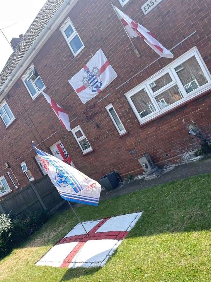 A patriotic display of England flags in Queenborough