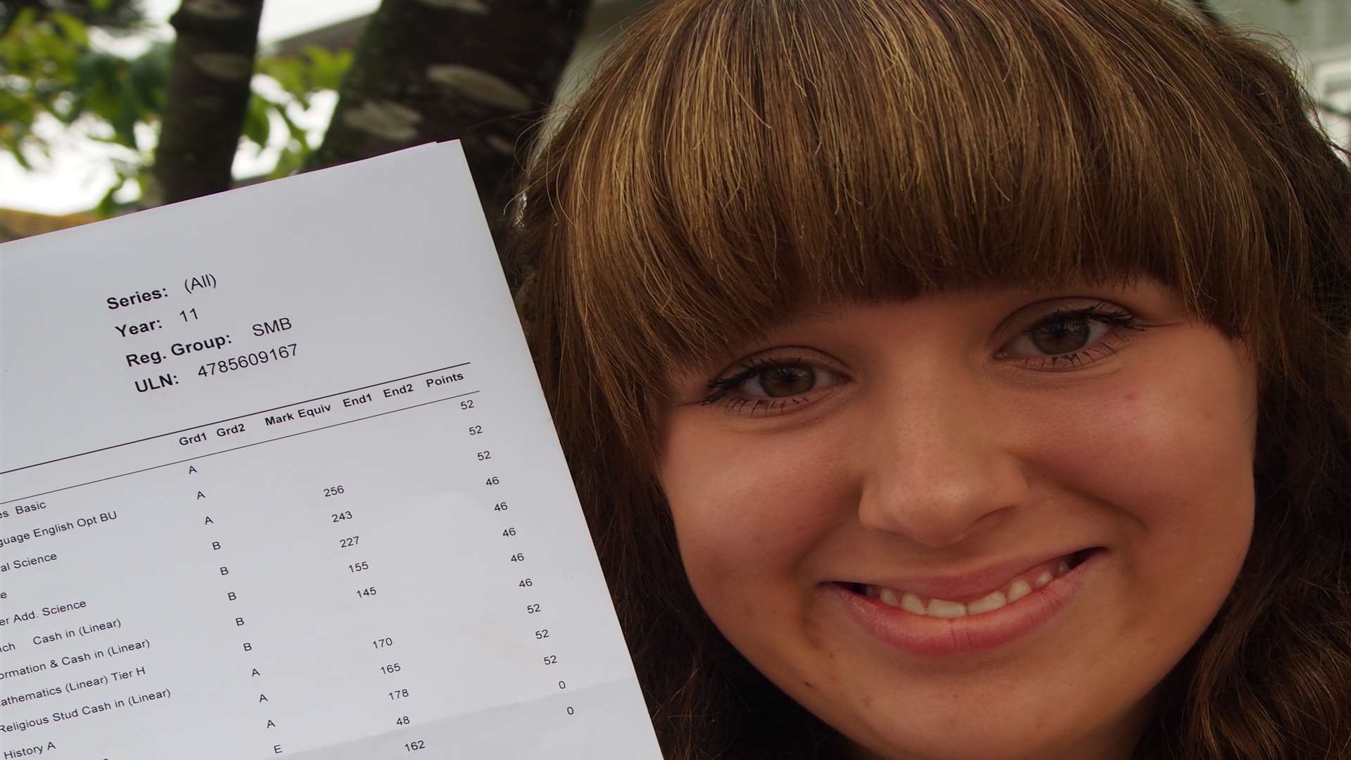 Brockhill pupil Millie Hoe - tears of joy over good GCSE results.
