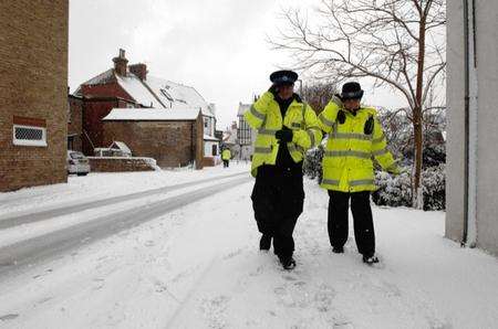 PCSOs Aarron Newell and Abi Ellis off on patrol through Whitstable's winter steets on Thursday morning.