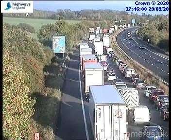 Long queues are forming towards J11 after the accident