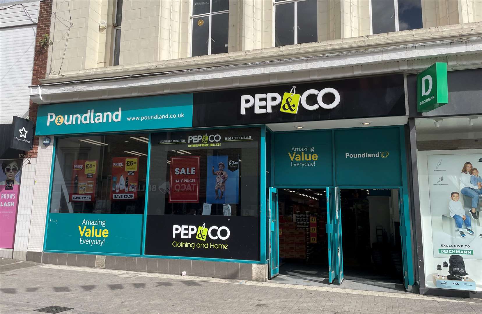 The former Woolies in Maidstone has been split in two and is now a Poundland and a Deichmann