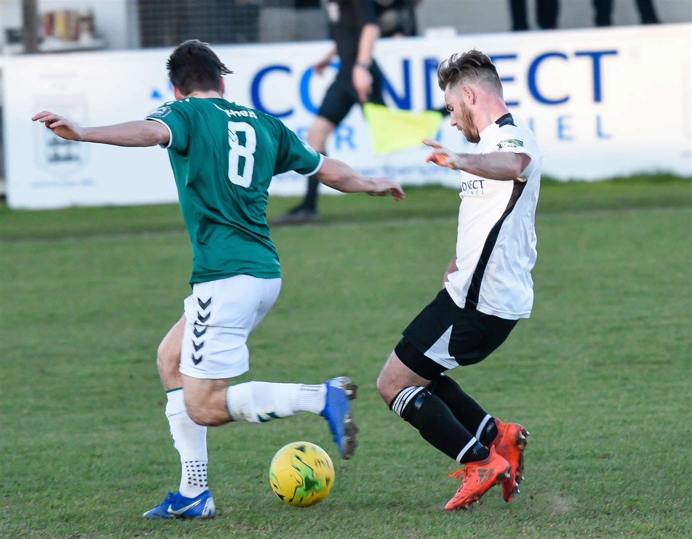 Goalscorer Ashley Miller in action for Faversham against Whyteleafe Picture: Alan Langley