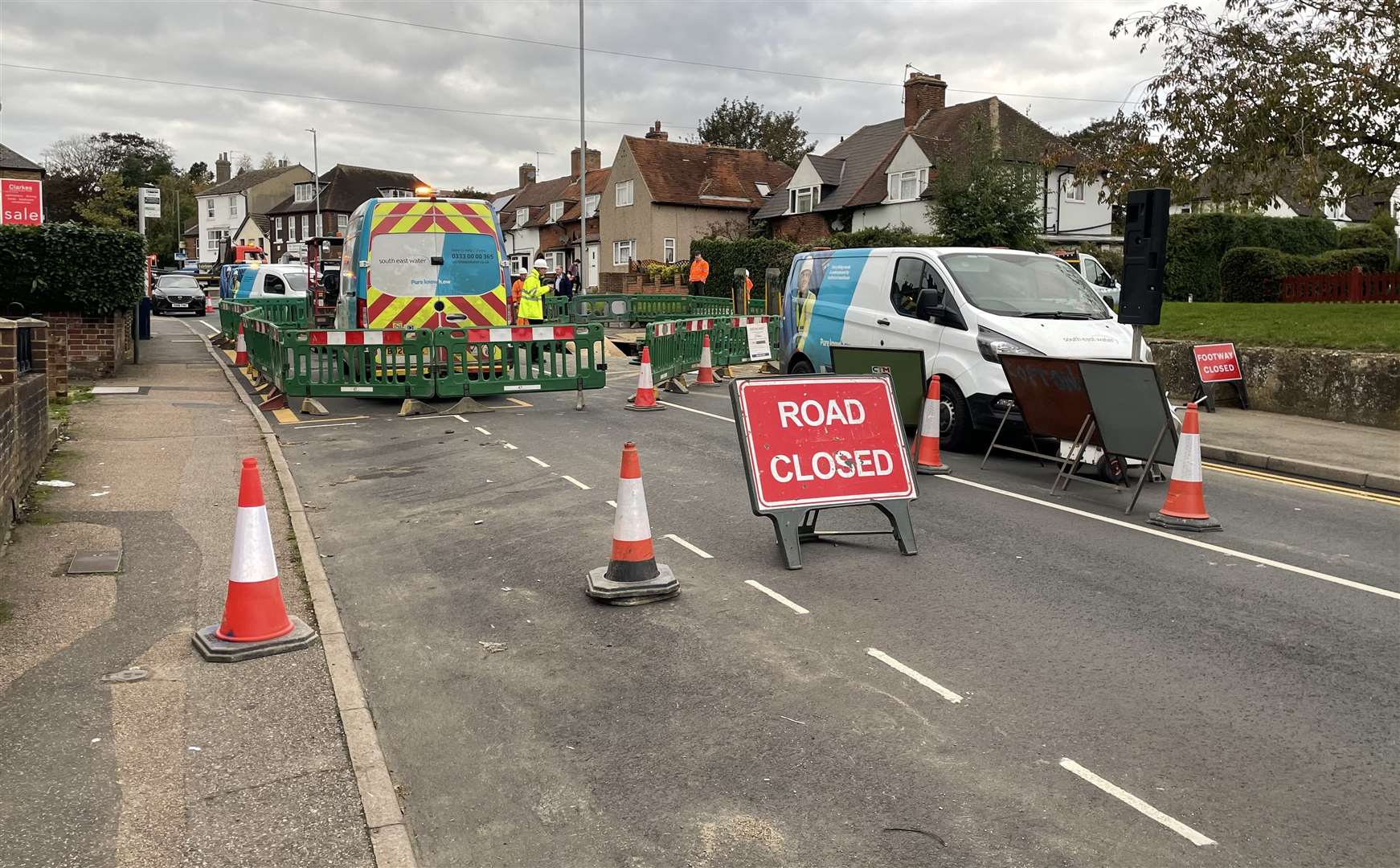 A huge sinkhole has opened in Tonbridge Road, less than 500m away from where a void opened in 2018 outside the Taj Barming Restaurant Picture: Sean McPolin