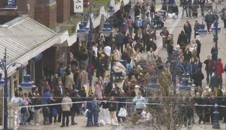 Shoppers leaving the town centre during the alert. Picture: NICK JOHNSON