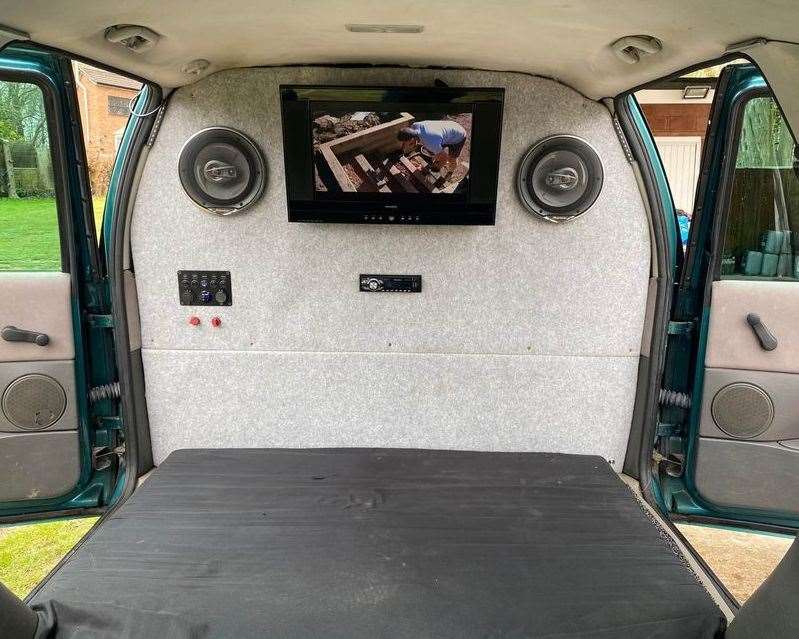 The interior has been kitted out with a tv and audio output. Photo: Ebay/leeatt1409