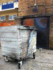 A burnt-out rubbish chute at Oaktree House, Woodberry Drive Sittingbourme. One of a number of reported arson attacks in the area.