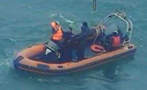 The migrants in the boat off of Dungeness. Credit: Martime and Coastguard Agency (2923448)