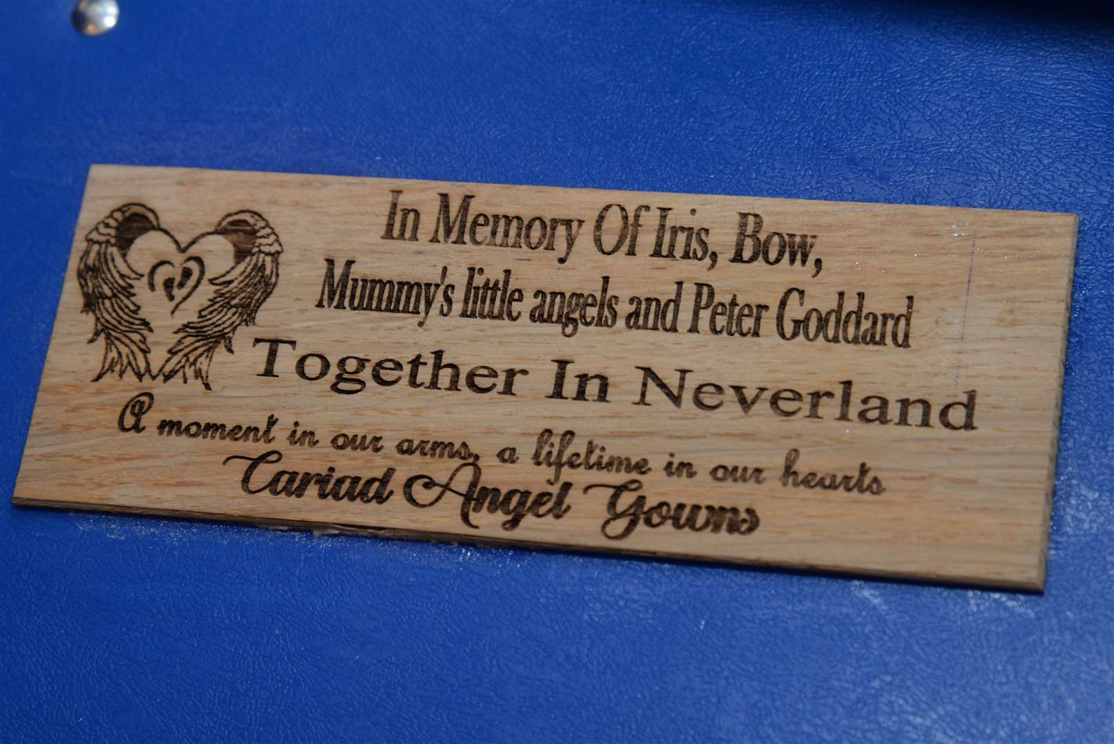 The plaque attached to the cuddle cot