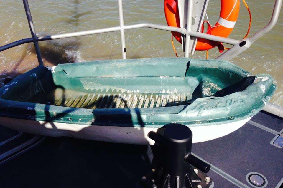 The mystery unmanned dinghy found at sea by the Dungeness lifeboat crew. Picture by Natalie Adams.