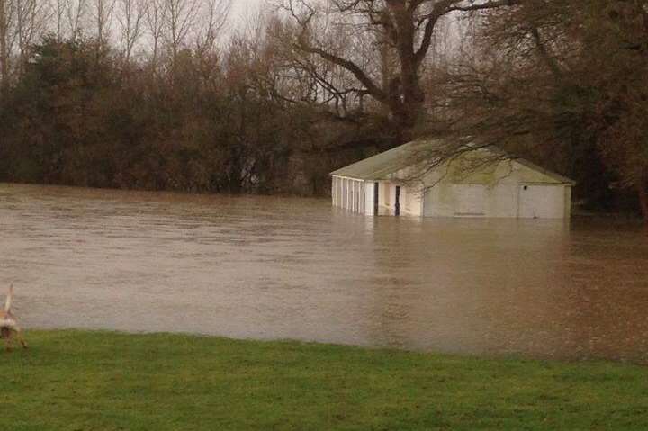 The pavilion at Yalding Cricket Club under water during the 2013 winter floods