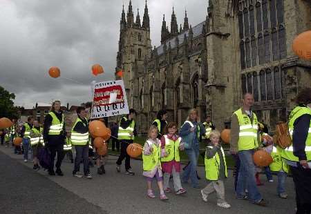 The Walking Bus going past Canterbury Cathedral on Saturday