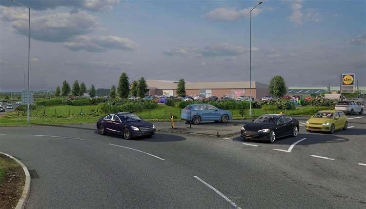 An artist's impression of how the new Lidl could look at Cowstead Corner, Sheppey. Picture: One Design
