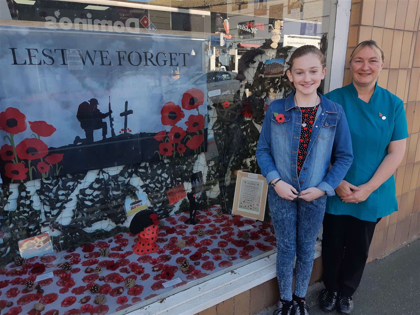 Mia Ellul wrote a Remembrance themed poem and Jayne Thomas from Paydens put it up in the chemist's display window