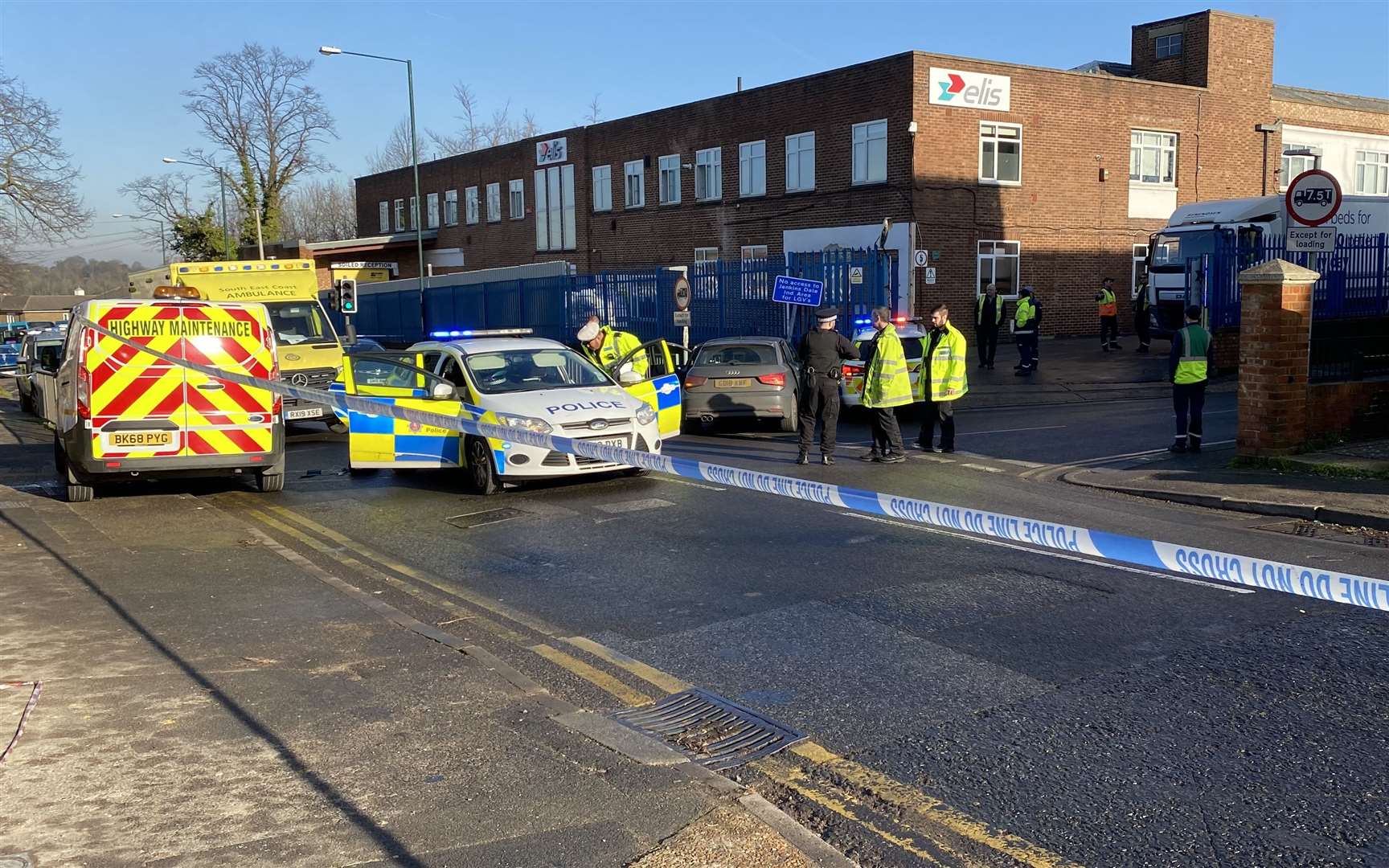 Police at the scene of the crash in Maidstone Road, Chatham