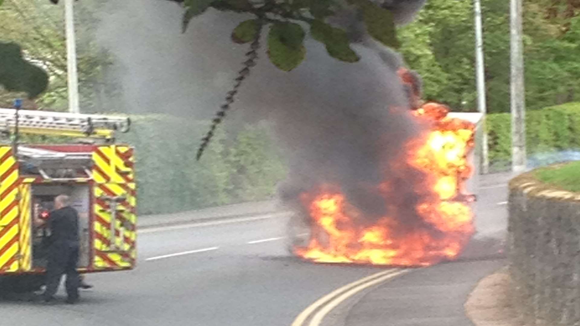 The lorry on fire outside Sevenoaks School. Picture: James Scott