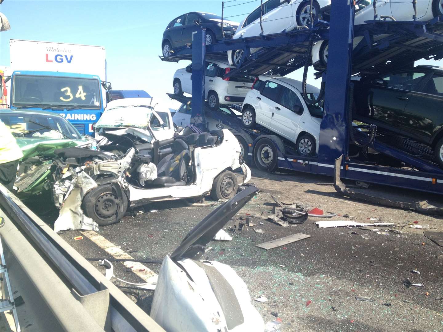 Damaged vehicles on the Sheppey Crossing following the huge pile up in 2013