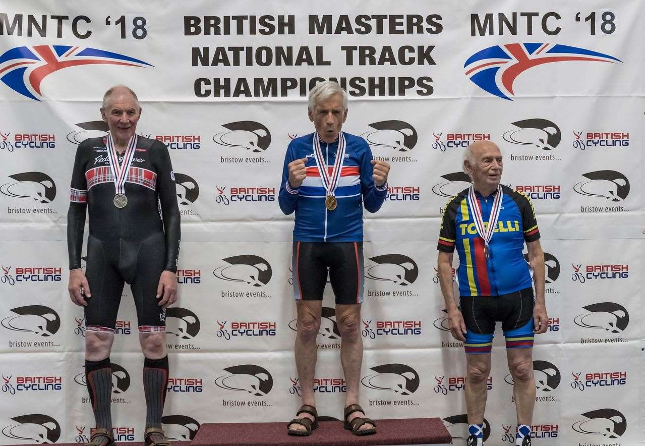 Roly Crayford on the top step for the British Masters National Track Championships in 2018