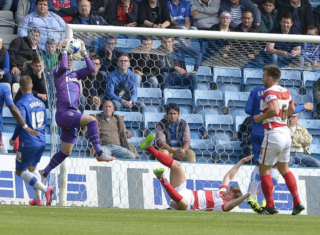 Stuart Nelson collects a cross against Doncaster Picture: Barry Goodwin