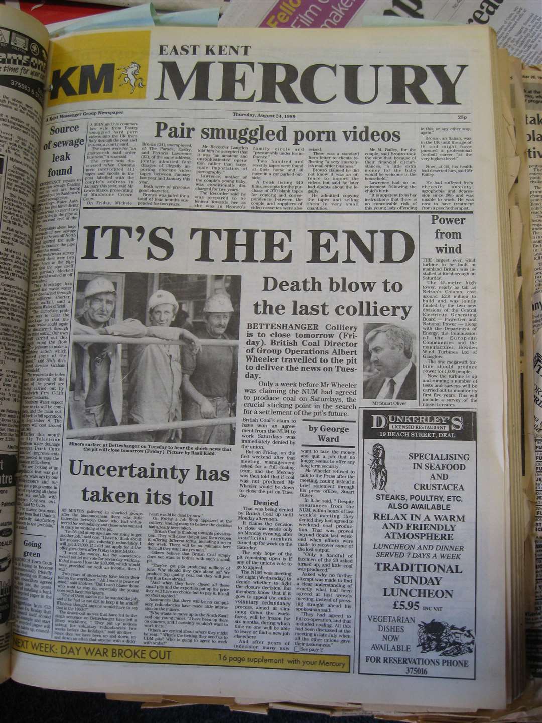 The East Kent Mercury pages that reported the decision to close Betteshanger Colliery and with it, the Kent Coalfield