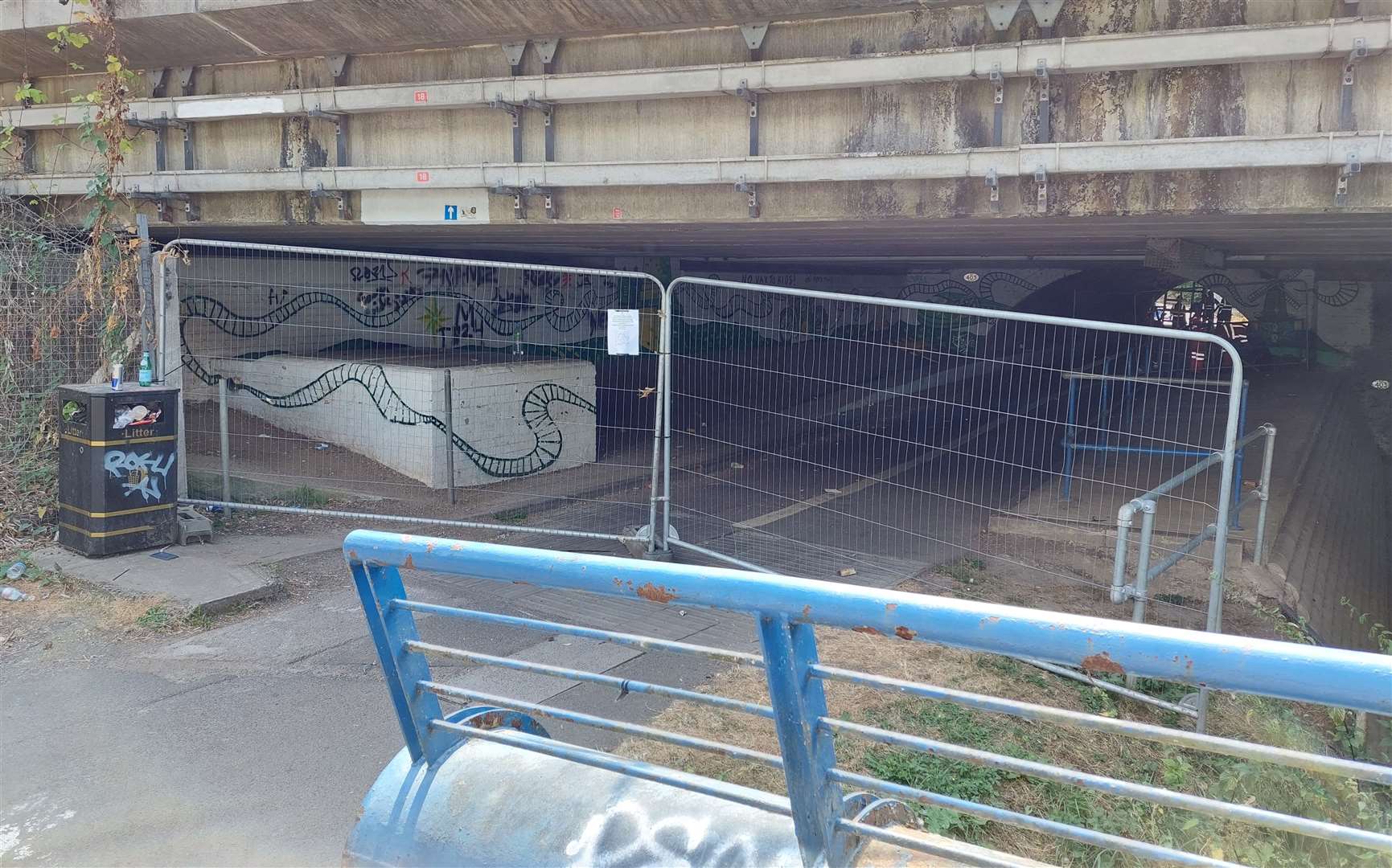 The underpass is blocked off between the station and Designer Outlet
