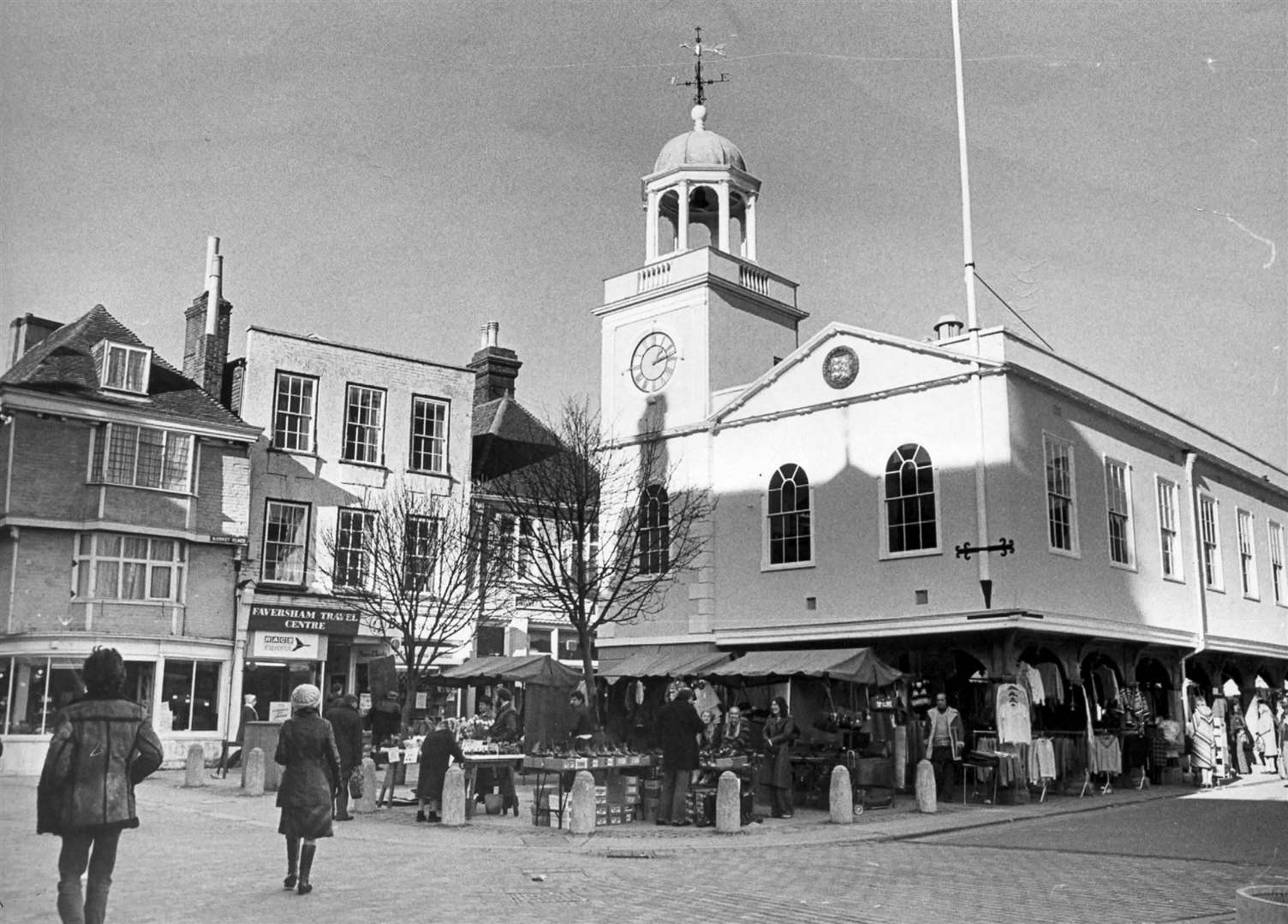 Faversham market outside the town hall in February 1979