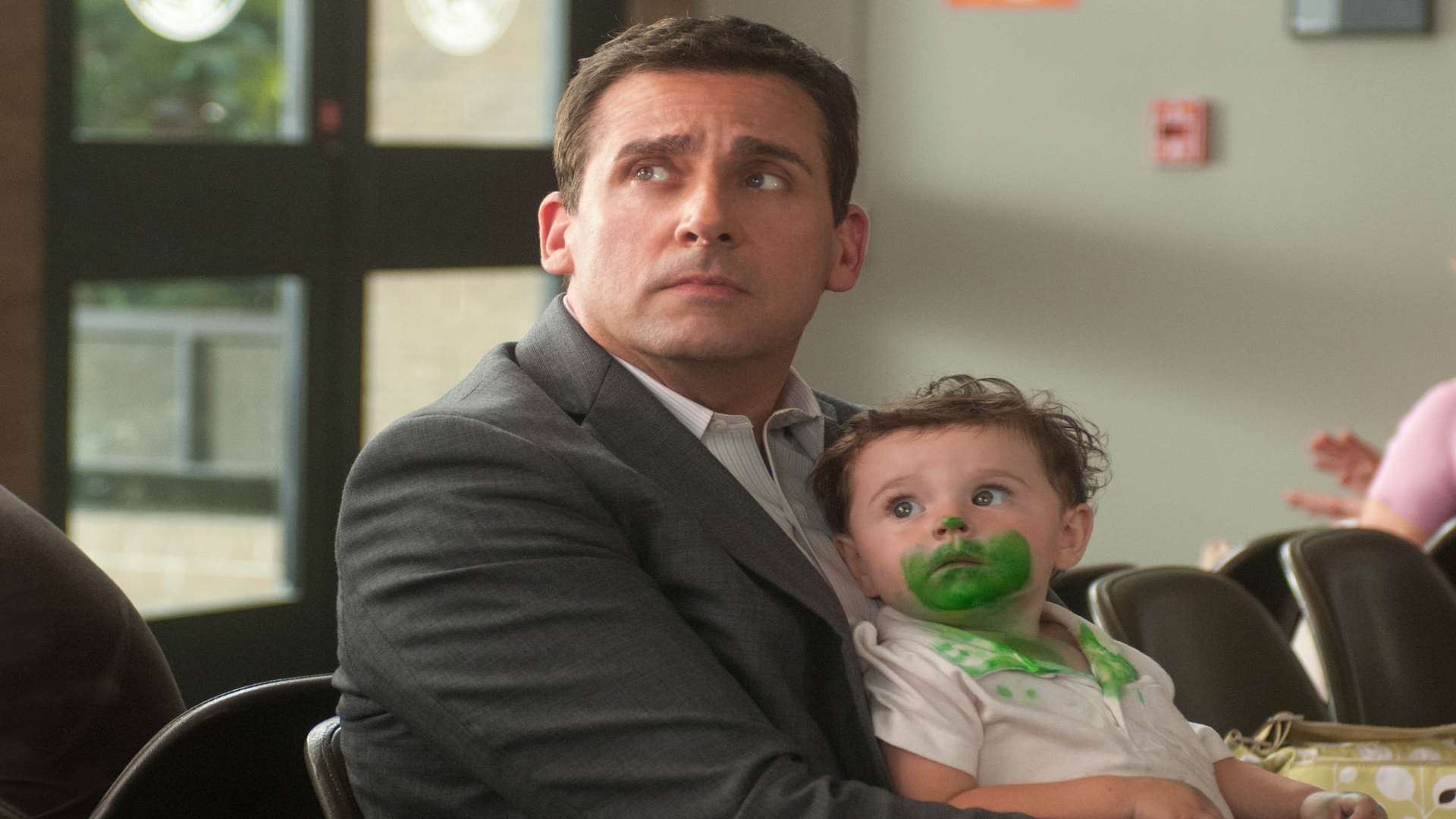Baby Trevor (Zoey/Elise Vargas) & Ben Cooper (Steve Carell), in Alexander & The Terrible, Horrible, No Good, Very Bad Day. Picture: PA Photo/Disney