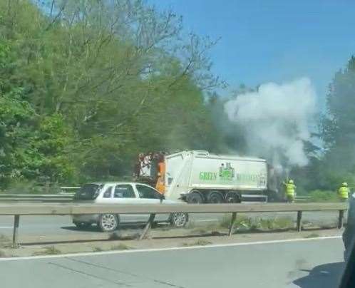 A lorry caught fire