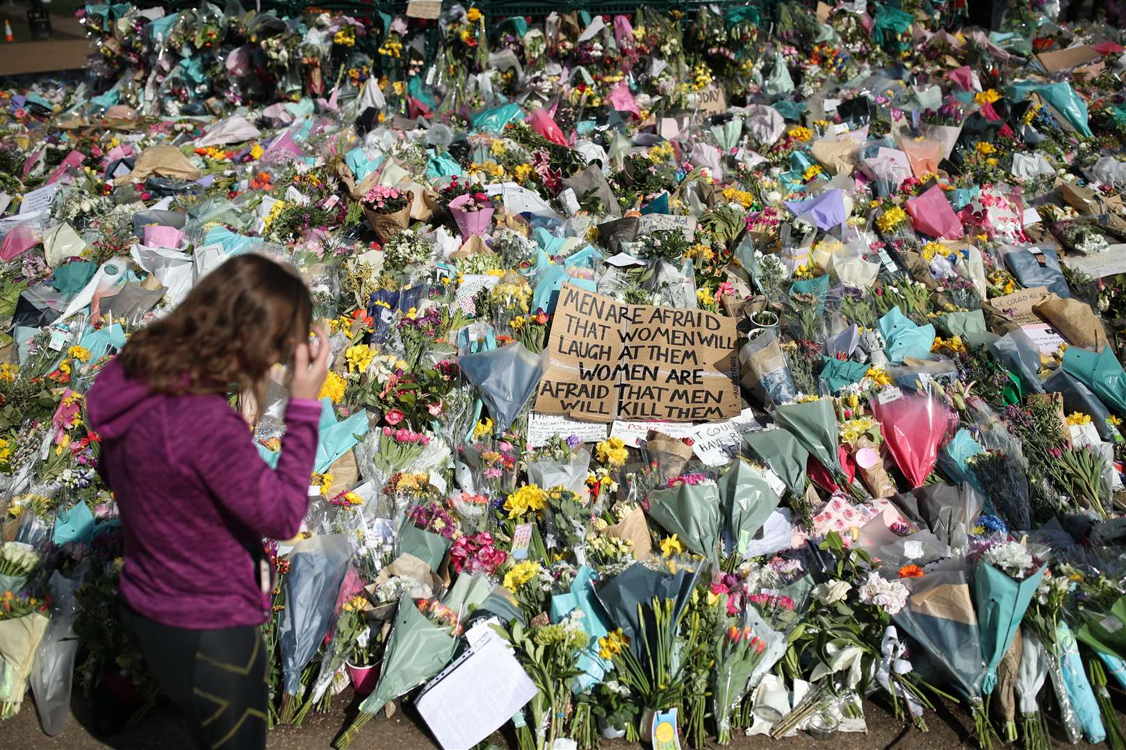 Floral tributes at the bandstand in Clapham Common, London, for Sarah Everard (Yui Mok/PA)