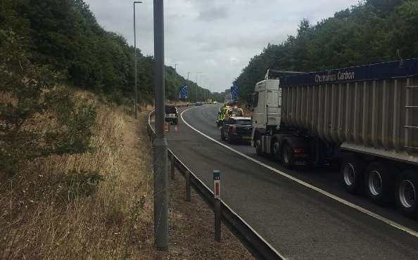 An accident has disrupted traffic on the M20. Picture: David Harris