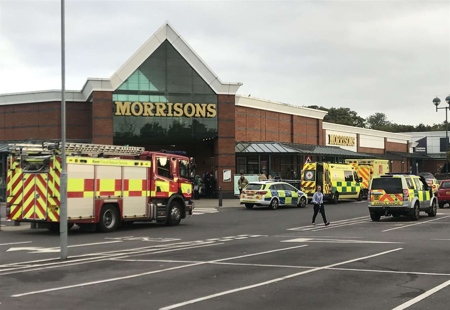 Emergency services have been spotted outside Morrisons in Ten Perch Road, Canterbury