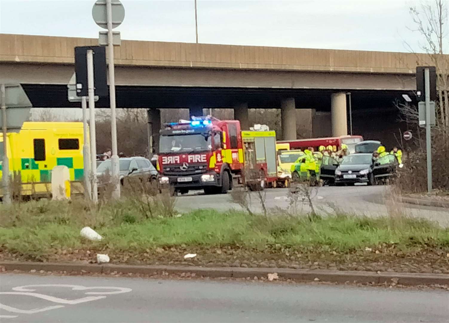 Emergency services are at the scene of a crash at Crittall's Corner Roundabout, near Sidcup