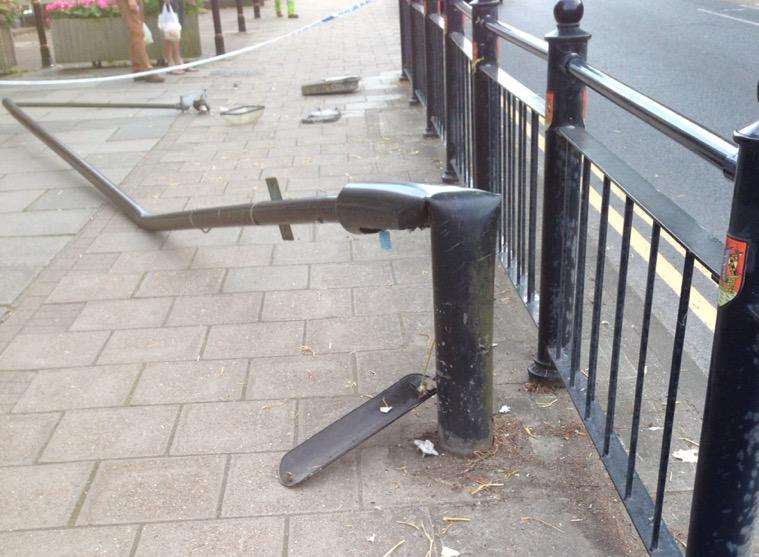 The smashed lamppost. Picture: @TenterdenTown