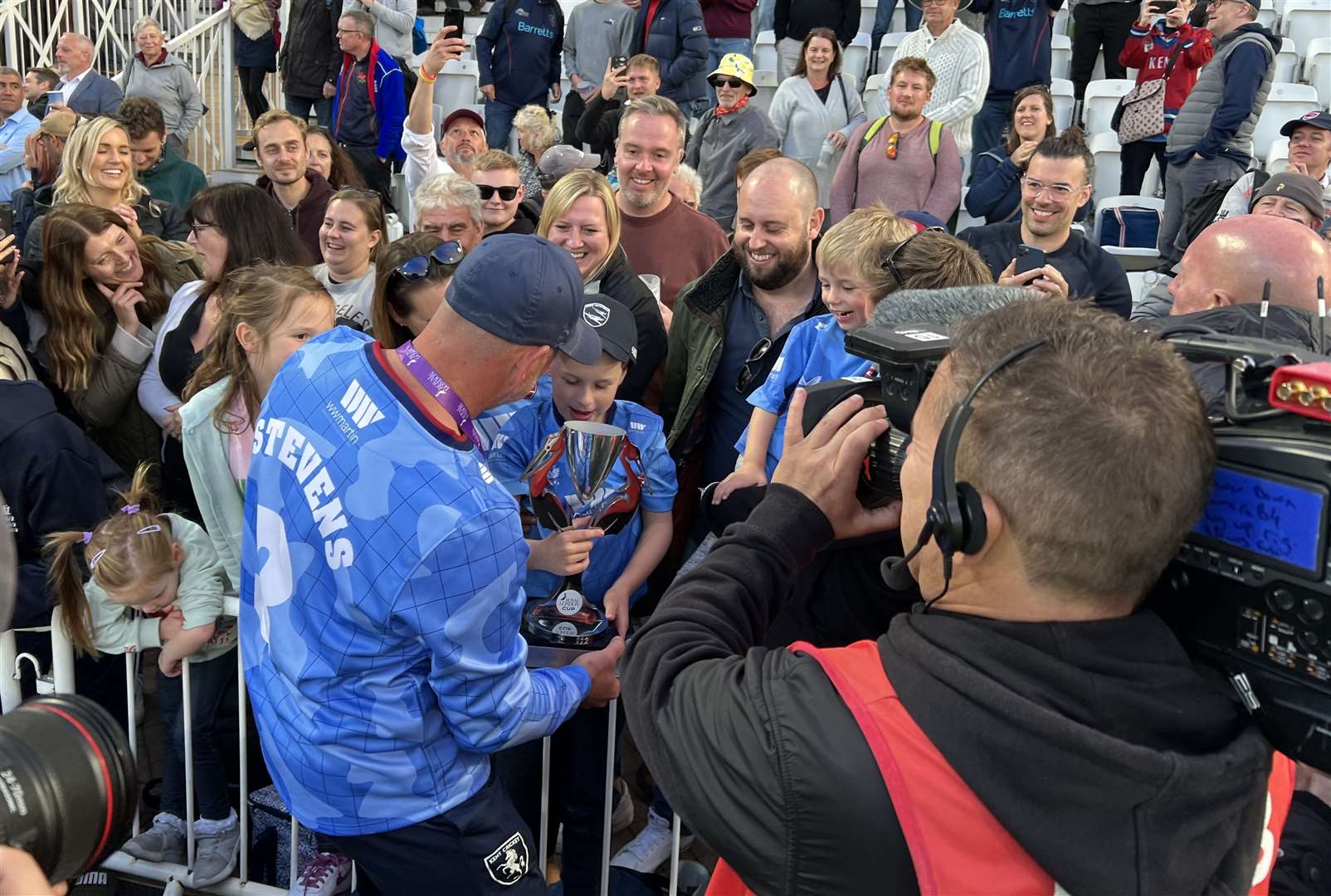 Kent's Darren Stevens shows off the Royal London One-Day Cup trophy off to his family. Picture: Barry Goodwin