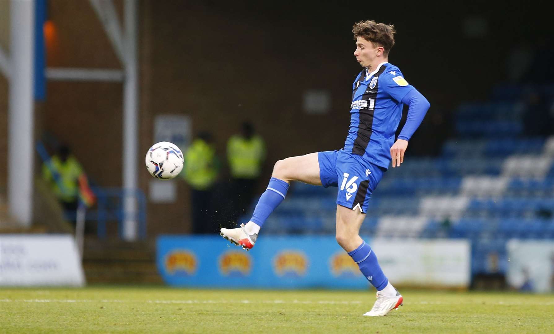 Dan Adshead in his last game for Gillingham against Portsmouth before his injury Picture: Andy Jones