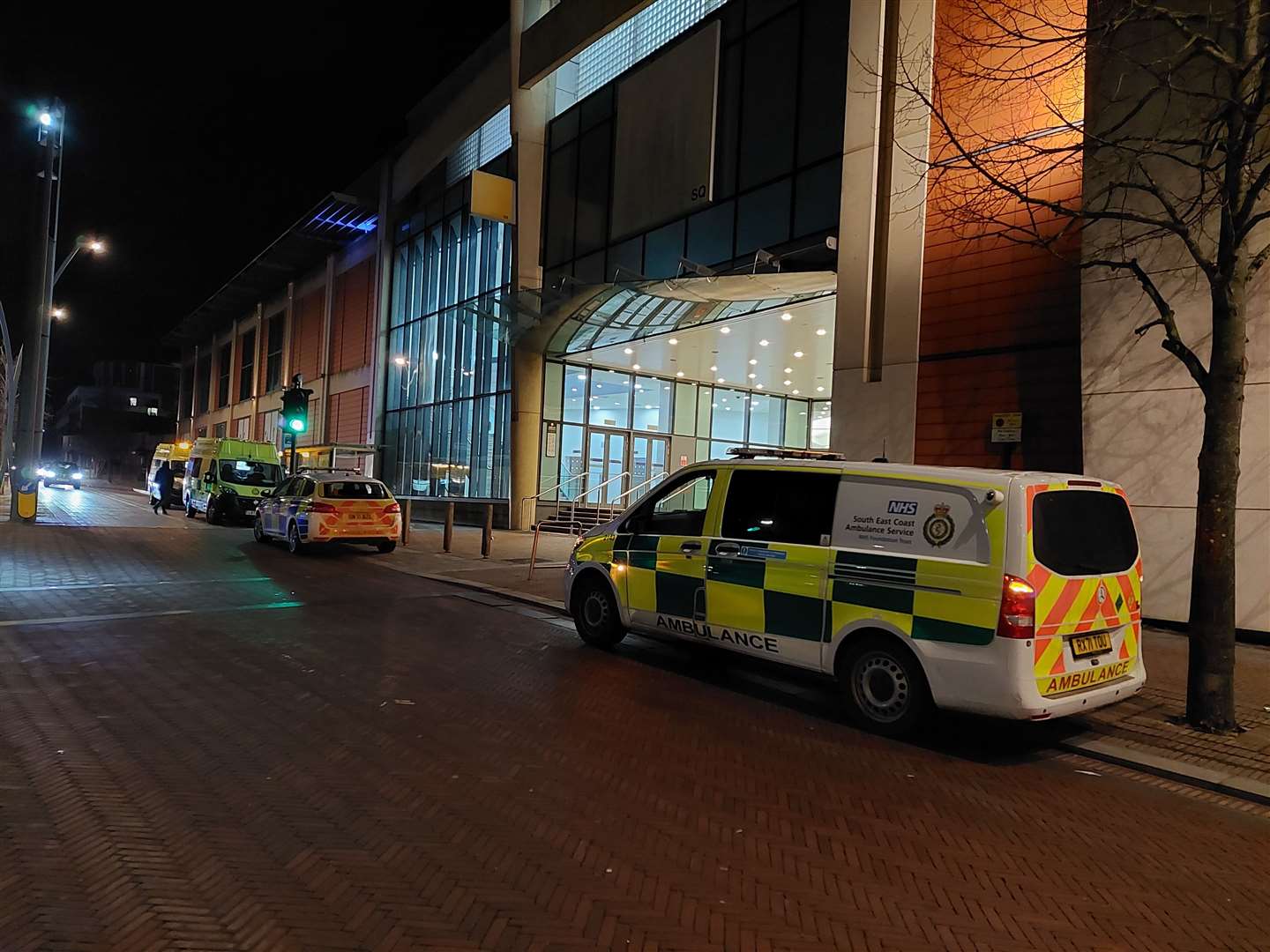Police and ambulances at County Square in Ashford