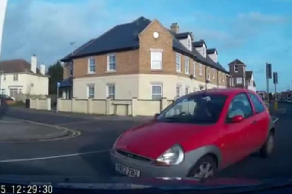 John Garner's dashboard camera shows the near-miss with the red Ford KA
