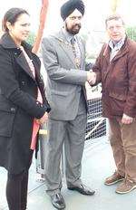 Mayoress Mauveen Kaur Dhesi who has confirmed she is pregnant, pictured with her husband, Cllr Tanmanjeet Singh Dhesi, and Chris Bentley of London River Moorings who will manage the pontoon