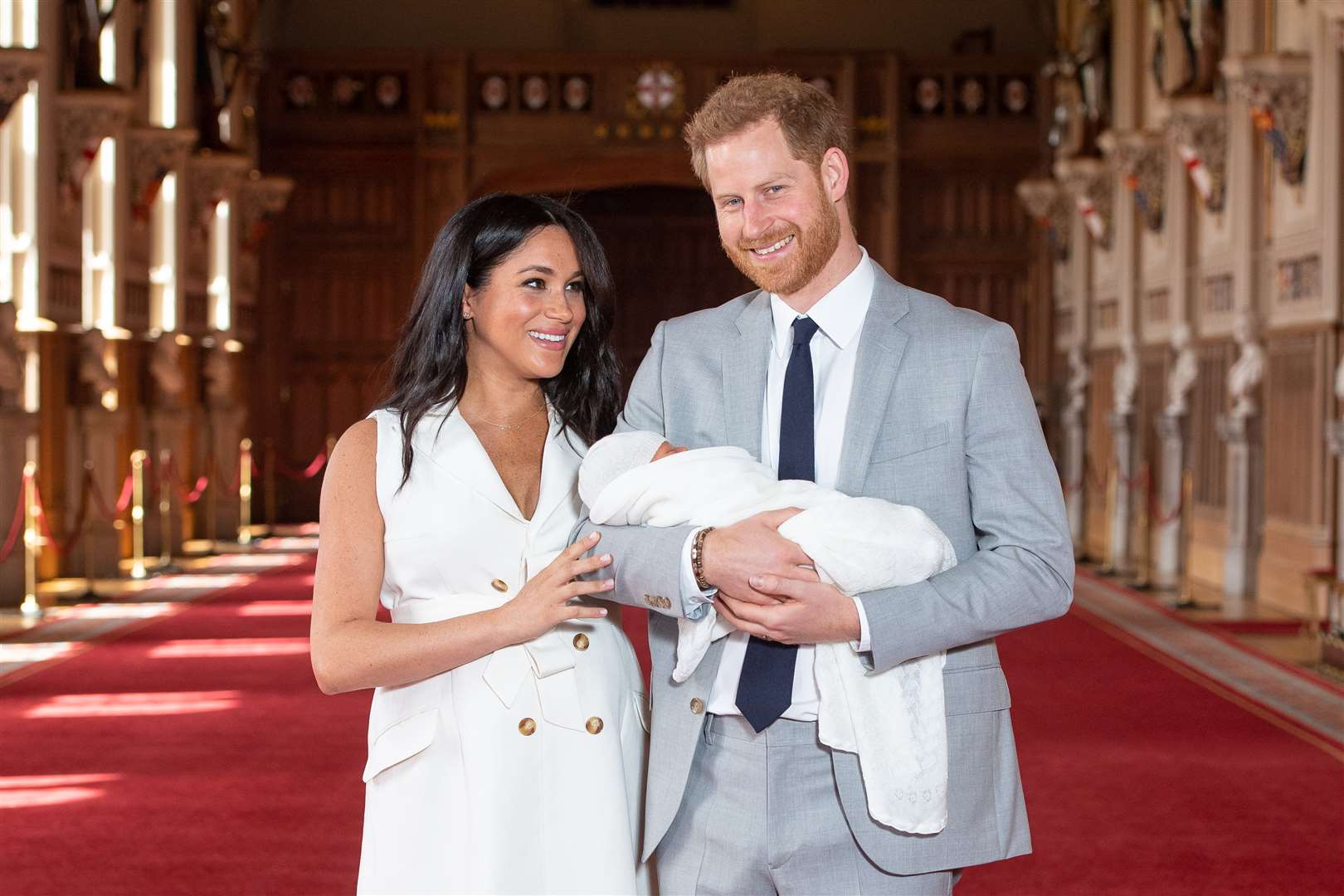 Meghan and Harry show off their newborn son to the world (Dominic Lipinski/PA)