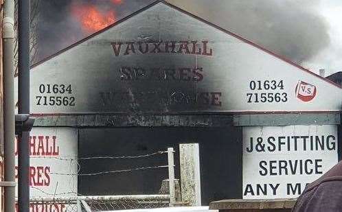 Vauxhall Spares in Strood went up in flames this lunchtime. Picture: Monty Bentley
