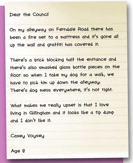 The letter Casey Voysey wrote to Medway Council