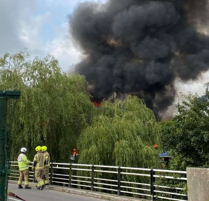 Firefighters were battling the flames in Grove Ferry, near Canterbury, for four hours. Picture: Will Wright