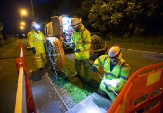 Openreach engineers repairing the damaged cables