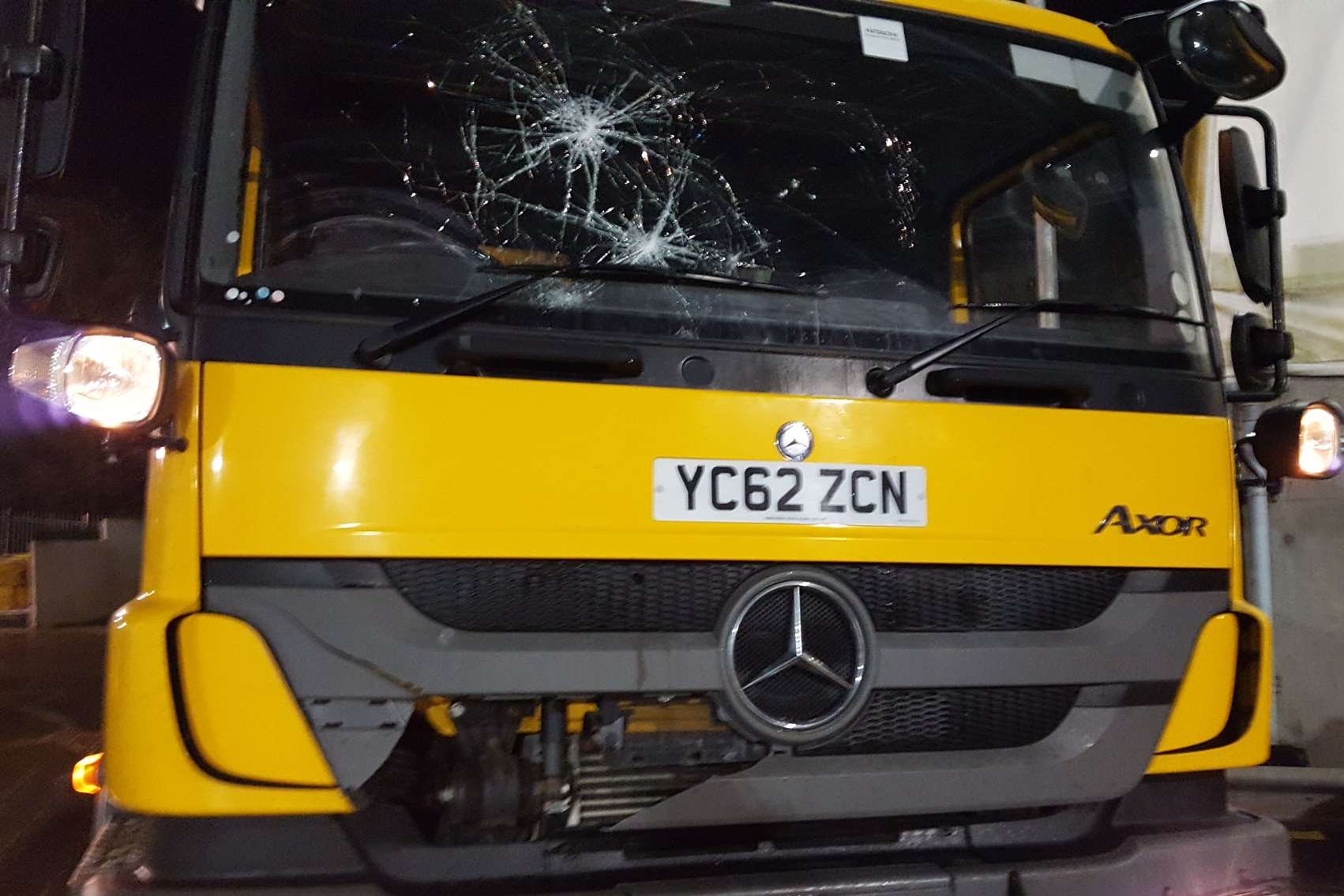 Damage done to the front of the lorry. Picture: Gritting Kent