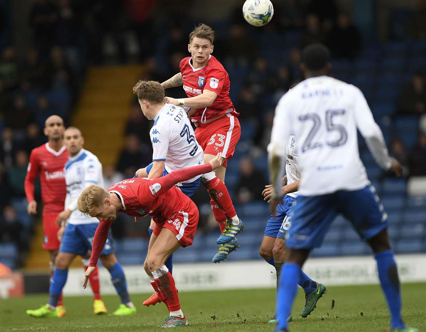 Mark Byrne in action for Gillingham against Bury at Gigg Lane in 2017 Picture: Ady Kerry