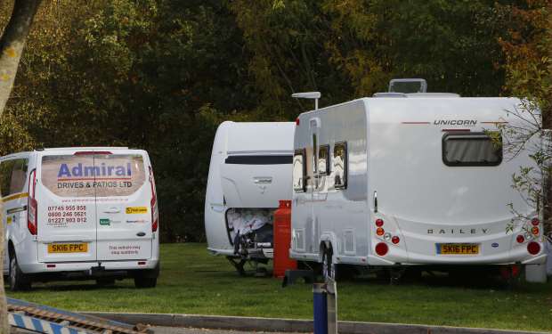 Caravans parked at the Roadchef service station