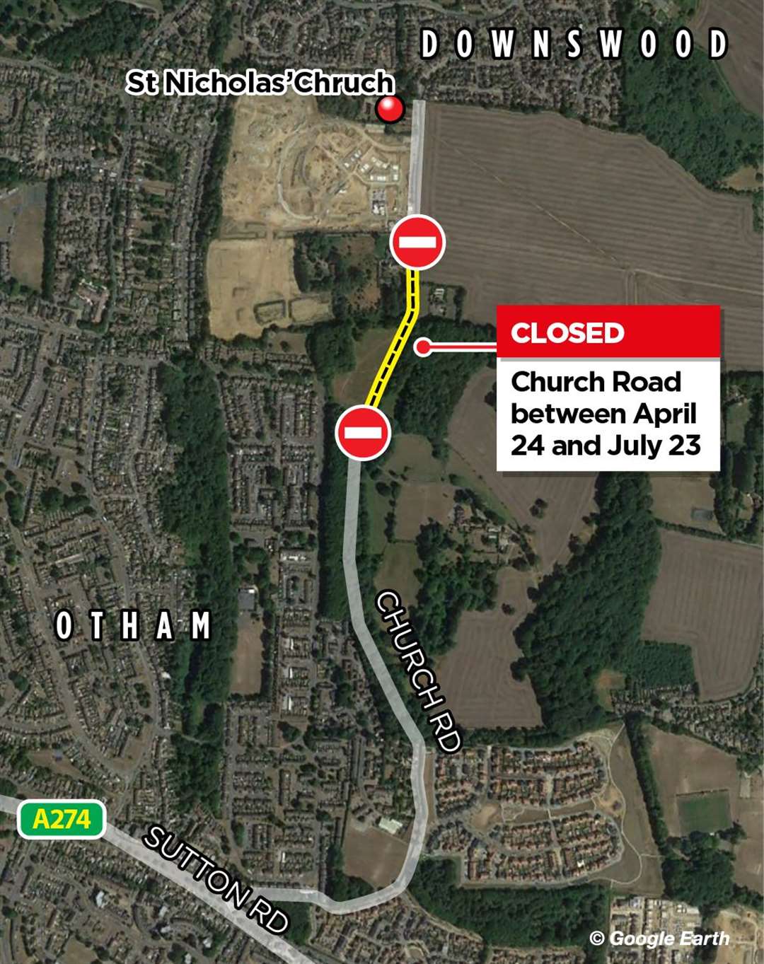 Church Road will be closed for three months
