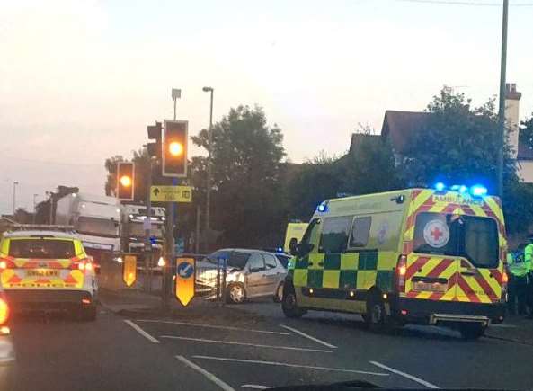 The crash in Armstrong Road, Maidstone. Picture: @livvyscf.
