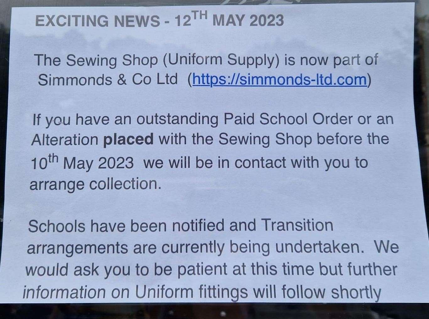The Sewing Shop in Echo Square, Gravesend has closed down